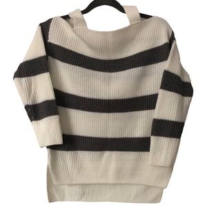 Soho New York & Company Cream/Grey Striped off the Shoulder Sweater. Size: Small